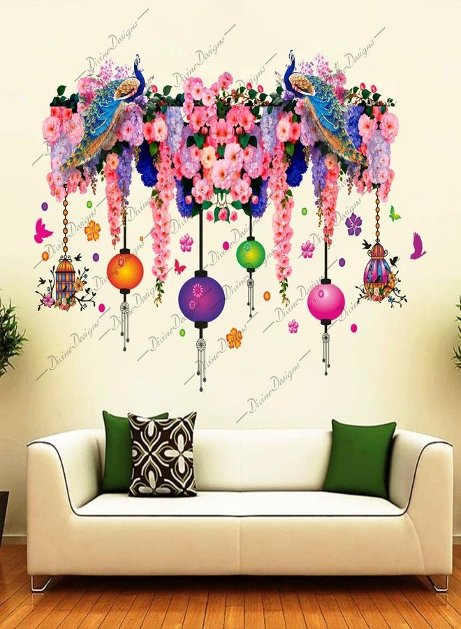 DivineDesigns ملصق حائط من الفينيل PVC من DivineDesigns بتصميم زهور وردية زاهية بألوان الطاووس (متعدد الألوان) - Image 1